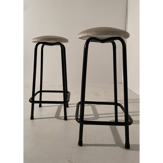 Image 1 of Paar Vintage-Samthocker, Italien 1960er Jahre