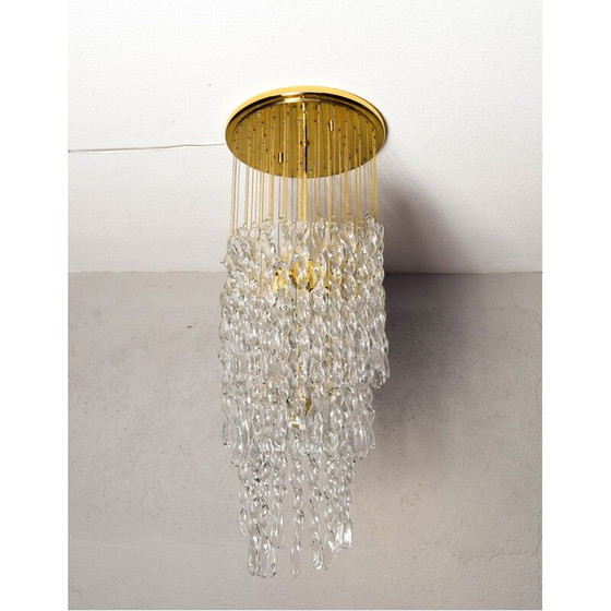 Image 1 of Vintage Muranoglas und Messing Spirale Kaskade Kronleuchter, Italien 1970er