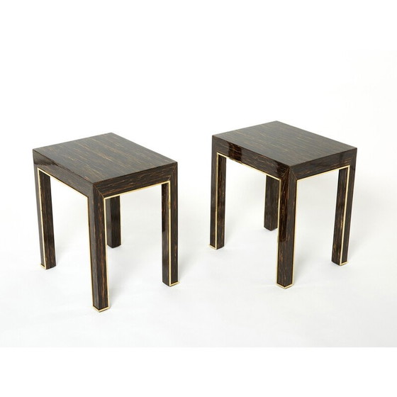 Image 1 of Ein Paar Beistelltische aus Palmenholz und Messing von Romeo Paris, 1970