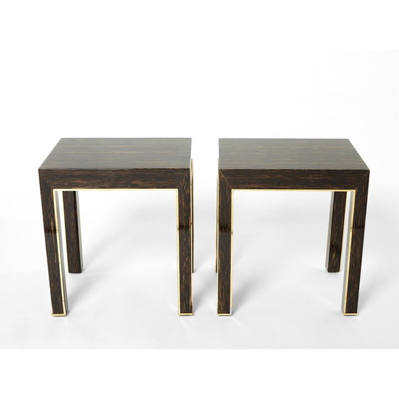 Image 1 of Ein Paar Beistelltische aus Palmenholz und Messing von Romeo Paris, 1970