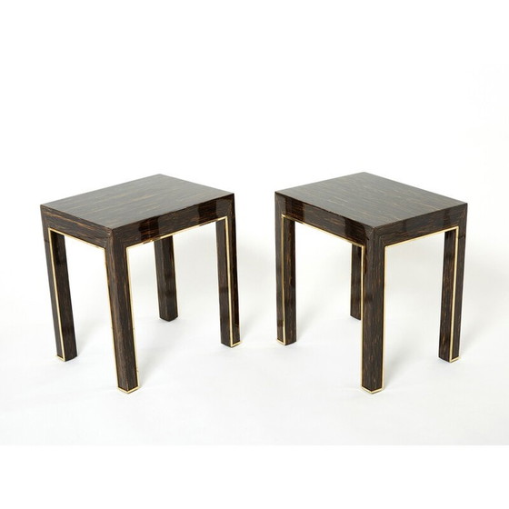 Image 1 of Ein Paar Beistelltische aus Palmenholz und Messing von Romeo Paris, 1970