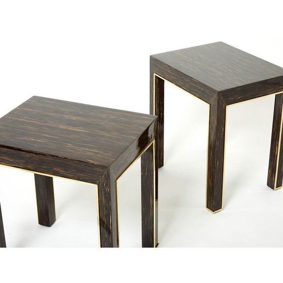 Image 1 of Ein Paar Beistelltische aus Palmenholz und Messing von Romeo Paris, 1970