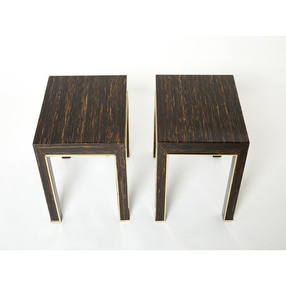 Image 1 of Ein Paar Beistelltische aus Palmenholz und Messing von Romeo Paris, 1970