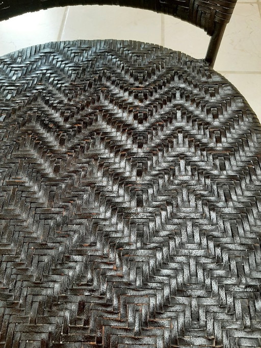 6x Vintage-Stahlstühle mit geflochtenem Leder