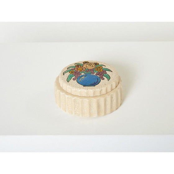 Image 1 of Vintage Art Deco runde Dose aus glasierter Keramik, 1930