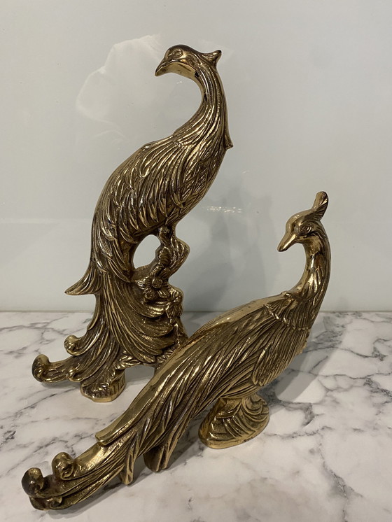 Image 1 of Vintage Hollywood Regency, Pfauen aus Messing