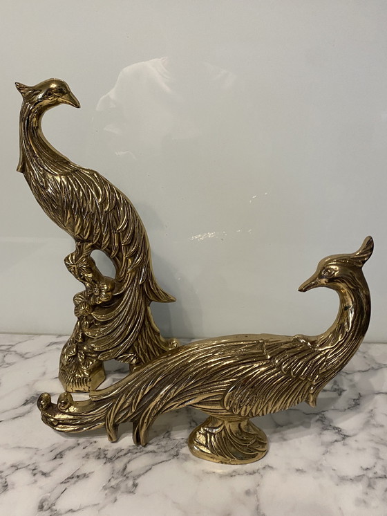 Image 1 of Vintage Hollywood Regency, Pfauen aus Messing