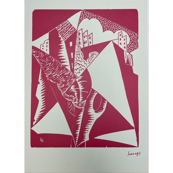 Image 1 of Rosa Dorf-Lithographie von Leopold Survage, 1950