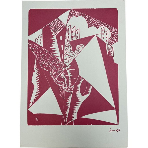 Rosa Dorf-Lithographie von Leopold Survage, 1950