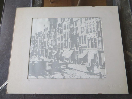 Image 1 of Jan Vos Siebdruck Stadtbild 1930er (Netherlands Art Property)