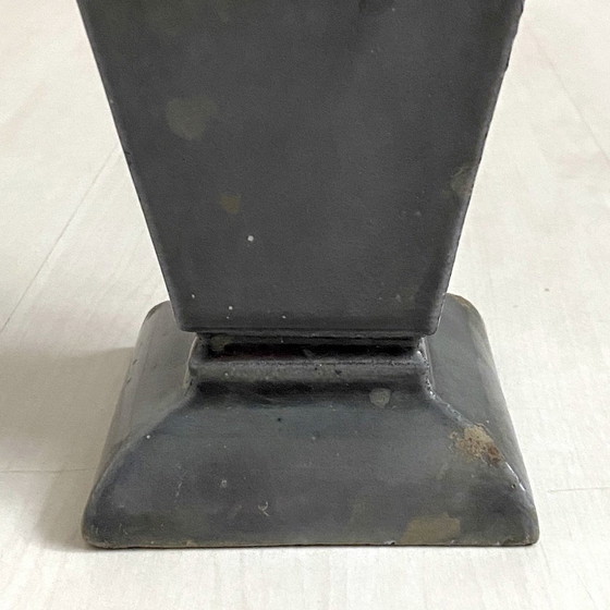 Image 1 of Kleine Art Deco Vase Aus Grau Emailliertem Gusseisen