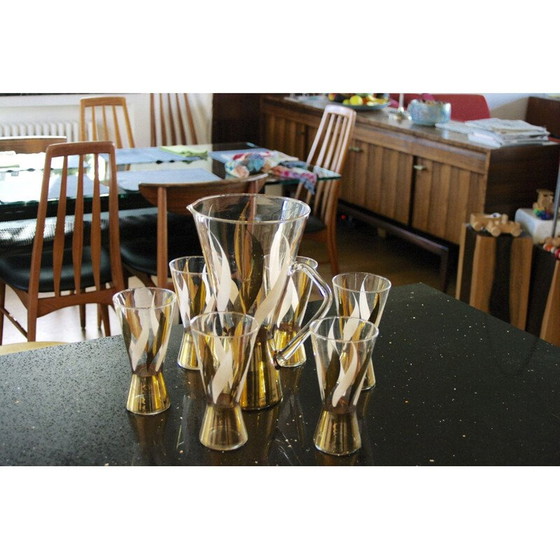 Image 1 of Orangeade-Set aus goldverziertem Glas, 1970