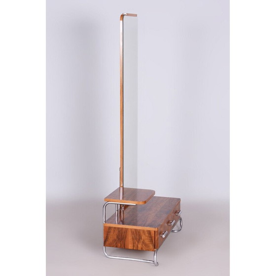 Image 1 of Vintage Bauhaus Chrom und Nussbaum Kosmetikspiegel für Mücke Melder, Tschechoslowakei 1930
