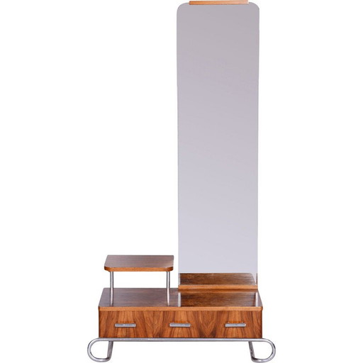 Vintage Bauhaus Chrom und Nussbaum Kosmetikspiegel für Mücke Melder, Tschechoslowakei 1930
