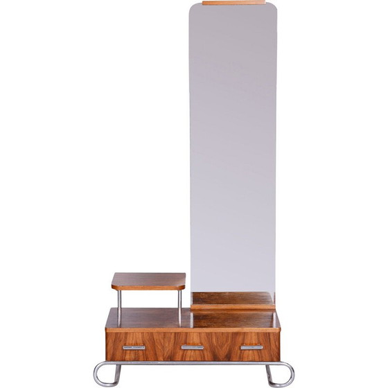 Image 1 of Vintage Bauhaus Chrom und Nussbaum Kosmetikspiegel für Mücke Melder, Tschechoslowakei 1930