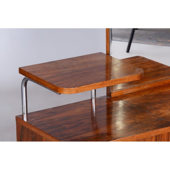 Image 1 of Vintage Bauhaus Chrom und Nussbaum Kosmetikspiegel für Mücke Melder, Tschechoslowakei 1930