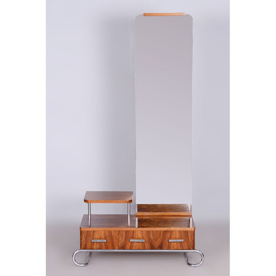 Image 1 of Vintage Bauhaus Chrom und Nussbaum Kosmetikspiegel für Mücke Melder, Tschechoslowakei 1930