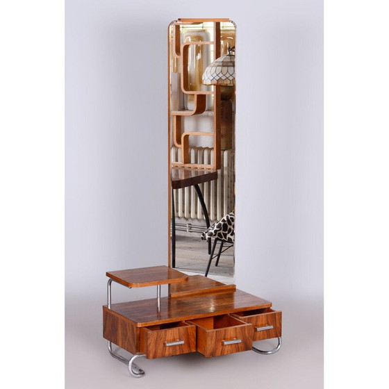 Image 1 of Vintage Bauhaus Chrom und Nussbaum Kosmetikspiegel für Mücke Melder, Tschechoslowakei 1930