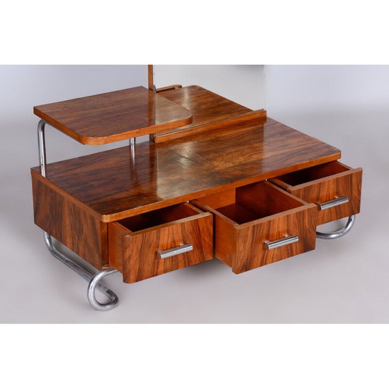 Image 1 of Vintage Bauhaus Chrom und Nussbaum Kosmetikspiegel für Mücke Melder, Tschechoslowakei 1930