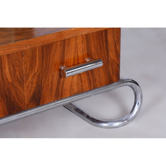 Image 1 of Vintage Bauhaus Chrom und Nussbaum Kosmetikspiegel für Mücke Melder, Tschechoslowakei 1930