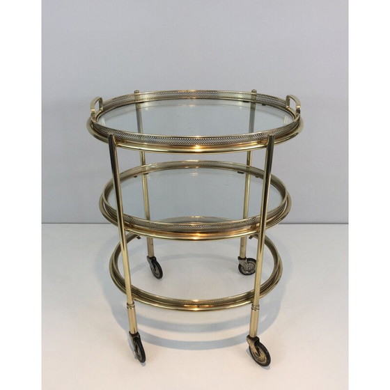 Image 1 of Kleiner rollender ovaler Tisch aus Messing mit 3 abnehmbaren Platten 1940