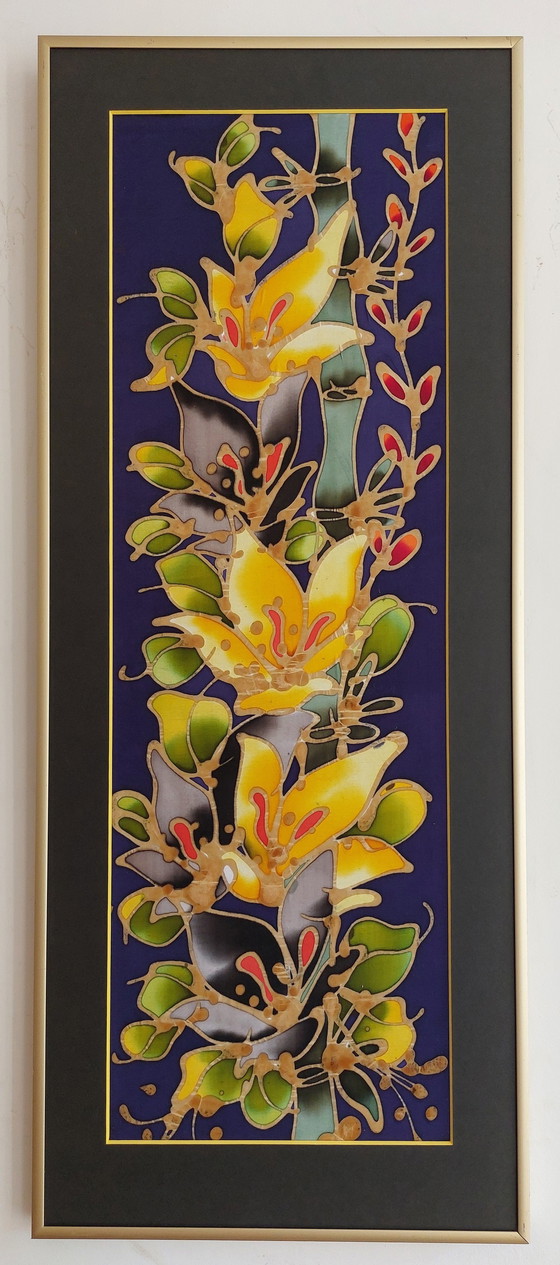 Image 1 of Batikkünstlerin abstrakte Malerei auf Seide mit Blumen