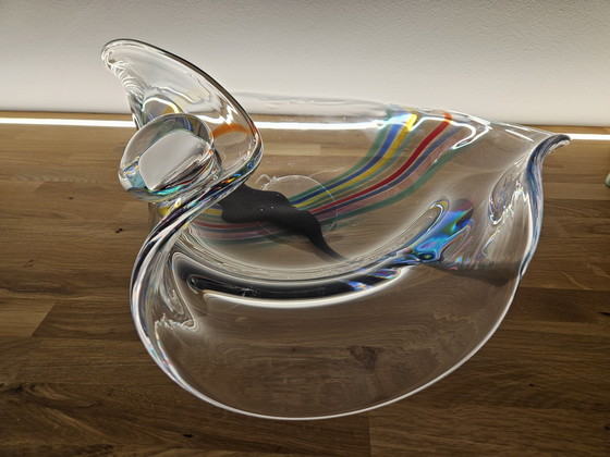 Image 1 of Livio Seguso, schwere Muranoglasschale, Rainbow Design, 1993