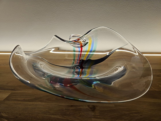 Image 1 of Livio Seguso, schwere Muranoglasschale, Rainbow Design, 1993