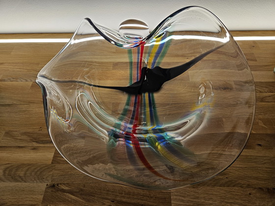 Image 1 of Livio Seguso, schwere Muranoglasschale, Rainbow Design, 1993