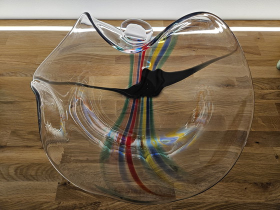 Image 1 of Livio Seguso, schwere Muranoglasschale, Rainbow Design, 1993