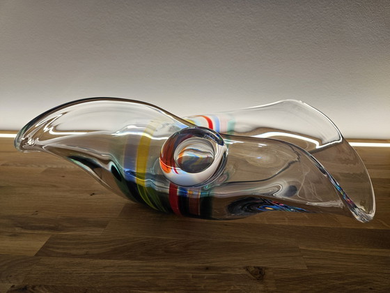 Image 1 of Livio Seguso, schwere Muranoglasschale, Rainbow Design, 1993