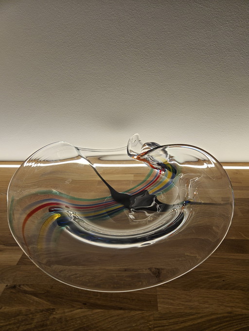 Livio Seguso, schwere Muranoglasschale, Rainbow Design, 1993