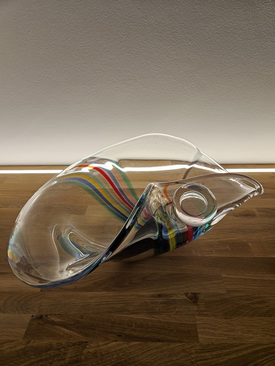 Image 1 of Livio Seguso, schwere Muranoglasschale, Rainbow Design, 1993