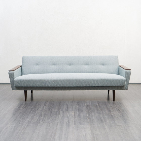 Image 1 of 50er Jahre Sofa mit Klappfunktion, Holzarmlehnen, komplett restauriert