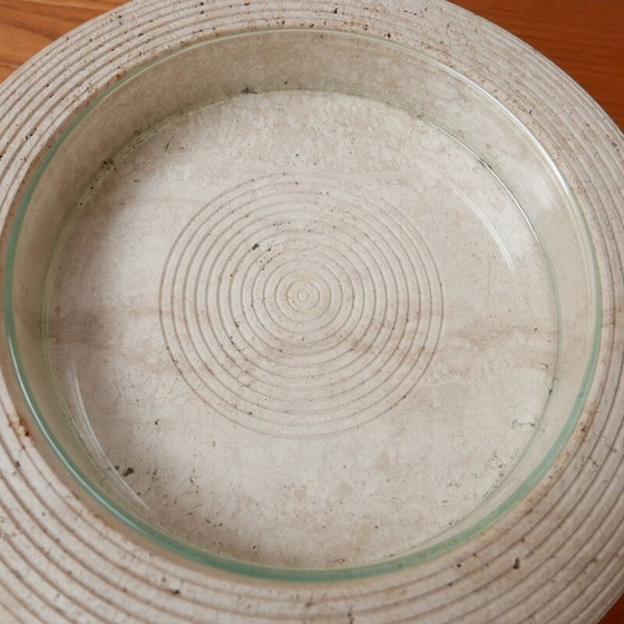 Image 1 of Paar Vintage-Schalen aus Travertin und Glas, Italien 1970
