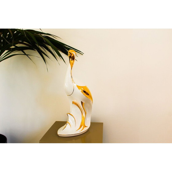 Image 1 of Klassischer Reiher aus weiß und gold lackierter Bassano-Keramik von Ahury, Italien 1970