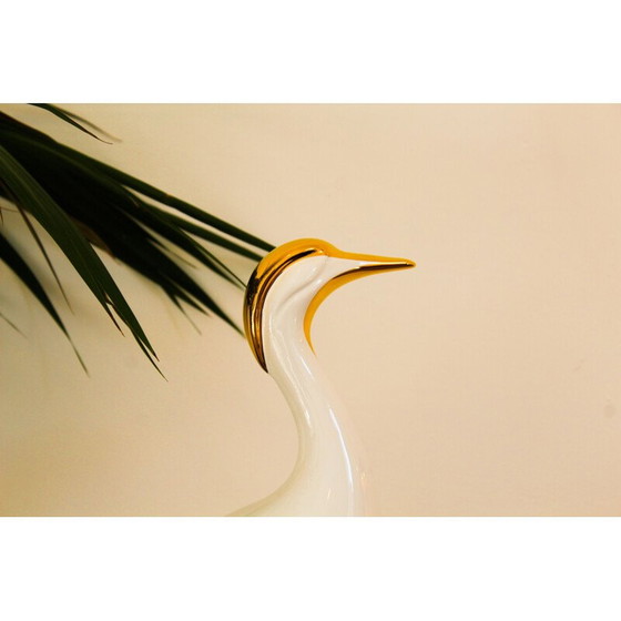 Image 1 of Klassischer Reiher aus weiß und gold lackierter Bassano-Keramik von Ahury, Italien 1970