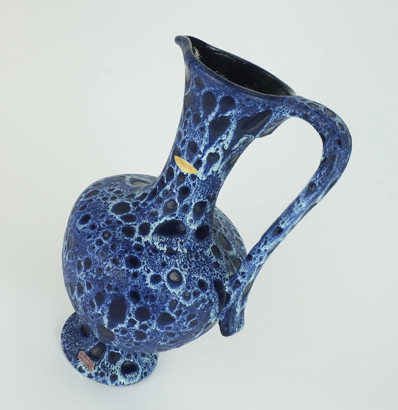 Image 1 of Große Vintage Kreutz-Keramik Vase Form 228 Fat Lava Tropfglasur Blautöne Intensives Blau