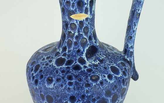 Image 1 of Große Vintage Kreutz-Keramik Vase Form 228 Fat Lava Tropfglasur Blautöne Intensives Blau