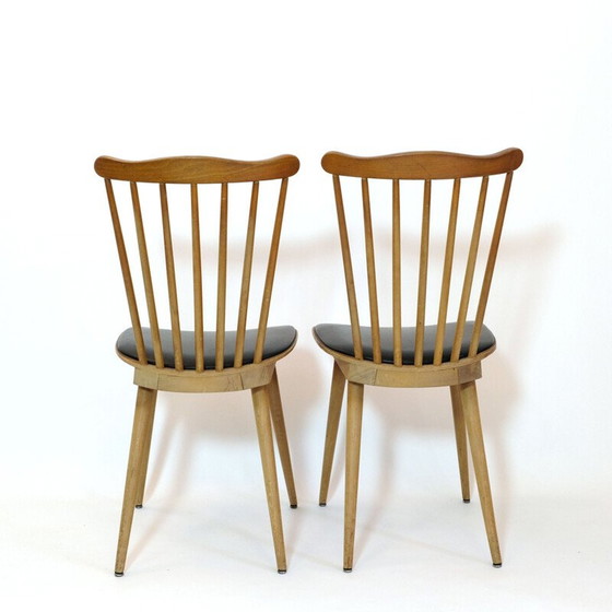 Image 1 of Paar Vintage-Stühle aus Buche und schwarzem Kunstleder "Menuet" von Baumann, 1960