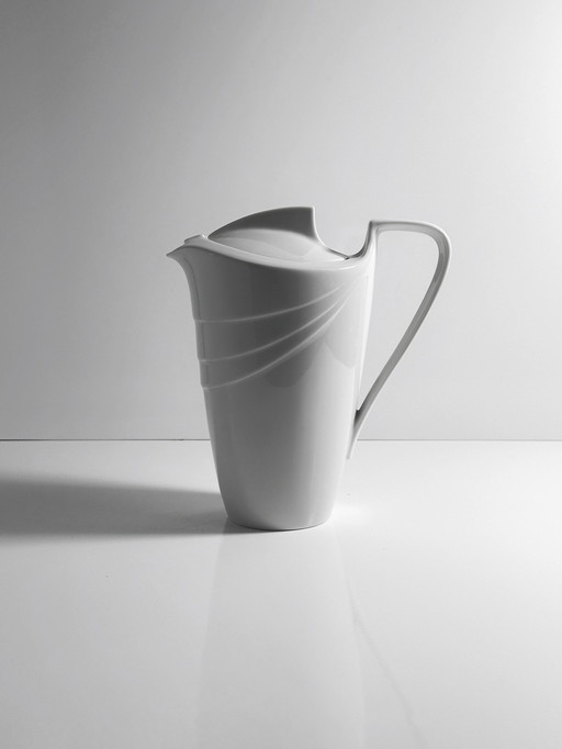 Vintage 80Er Kanne Art Deco Revival Kaffeekanne Teekanne Porzellan Weiß Keramik 1980Er
