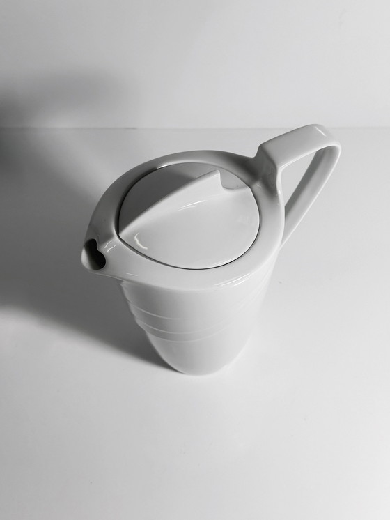 Image 1 of Vintage 80Er Kanne Art Deco Revival Kaffeekanne Teekanne Porzellan Weiß Keramik 1980Er