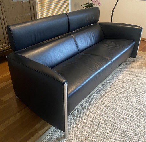 Leolux Goncharov 2,5-Sitzer-Sofa aus schwarzem Leder