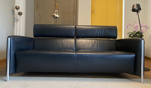 Leolux Goncharov 2,5-Sitzer-Sofa aus schwarzem Leder