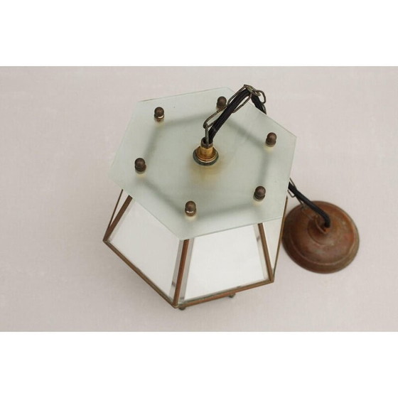 Image 1 of Jugendstil-Pendelleuchte aus Messing und Kristallglas, 1900