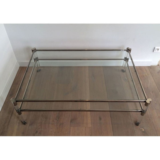 Image 1 of Vintage Couchtisch aus Plexiglas und Chrom mit doppelter Glasplatte, Frankreich 1970