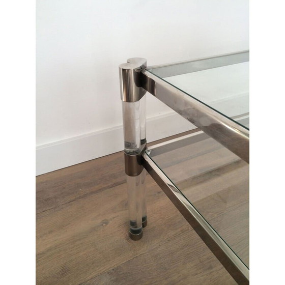 Image 1 of Vintage Couchtisch aus Plexiglas und Chrom mit doppelter Glasplatte, Frankreich 1970