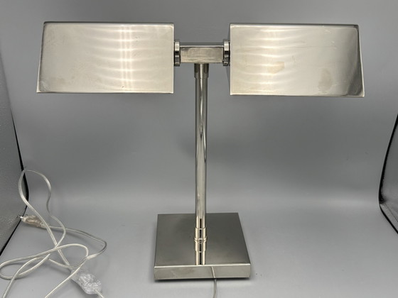 Image 1 of Vintage Ralph Lauren Silber Chrom Banker's Tabelle Dual Lampe