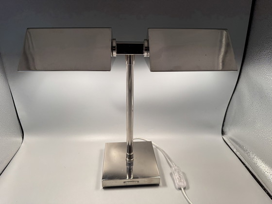 Image 1 of Vintage Ralph Lauren Silber Chrom Banker's Tabelle Dual Lampe
