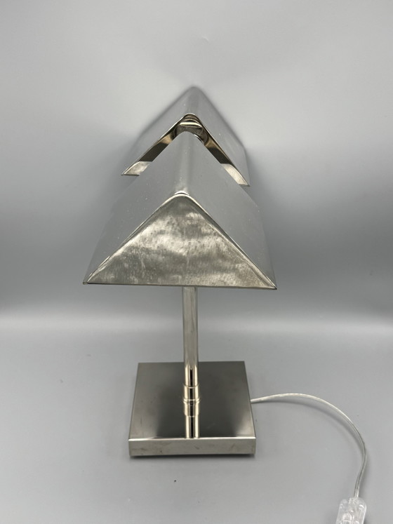 Image 1 of Vintage Ralph Lauren Silber Chrom Banker's Tabelle Dual Lampe